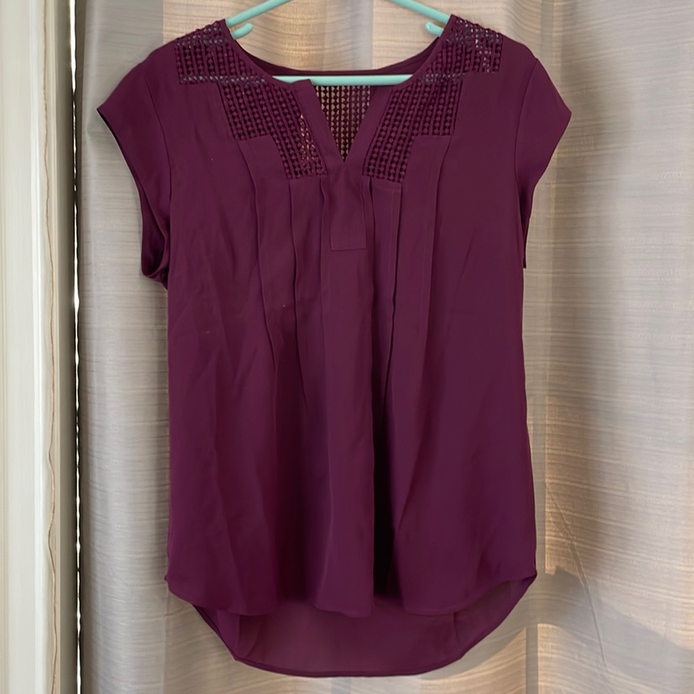 Burgundy Lace Detail Split Neck Blouse